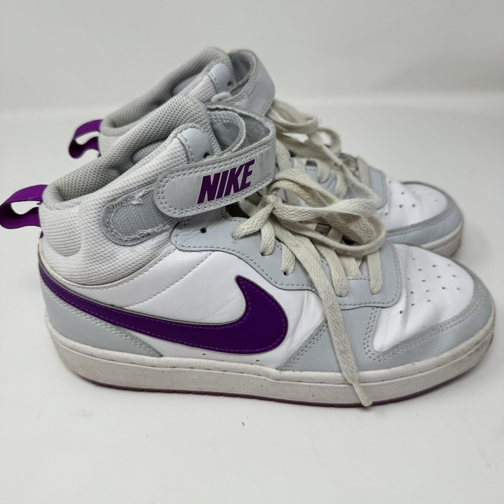 Nike Court Borough Mid 2 Shoes Youth Size 6Y White Purple‎ Basketball Sneakers